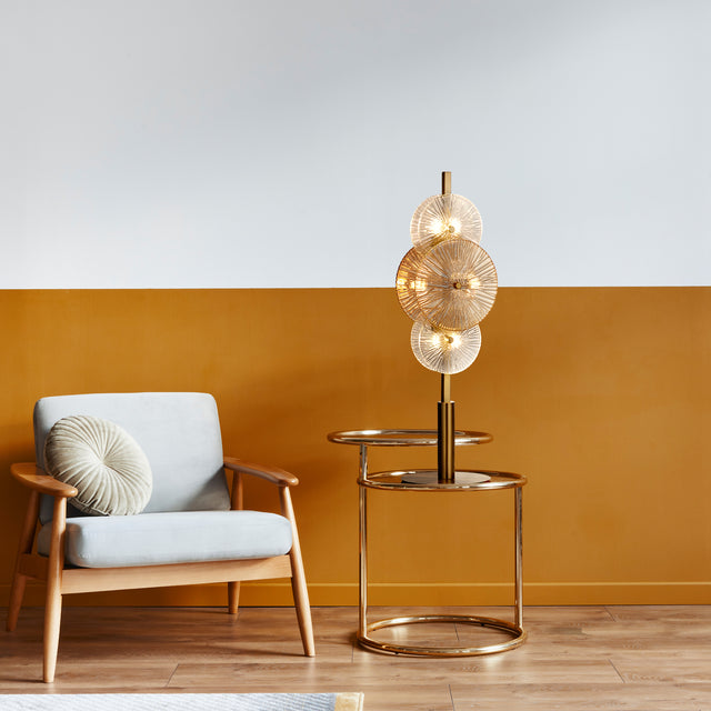 Wagon Wheel 6Lt Table Lamp- Bronze Metal, Clear, Amber Glass