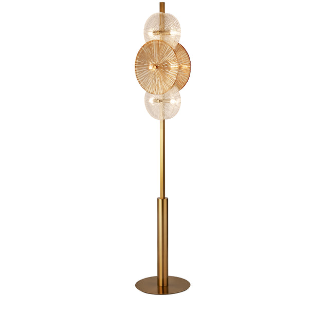 Wagon Wheel 6Lt Floor Lamp- Bronze Metal, Clear, Amber Glass