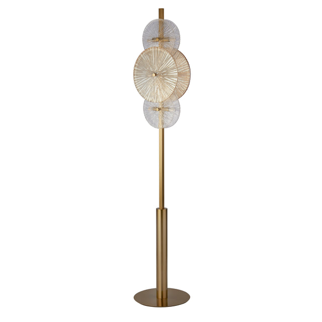 Wagon Wheel 6Lt Floor Lamp- Bronze Metal, Clear, Amber Glass