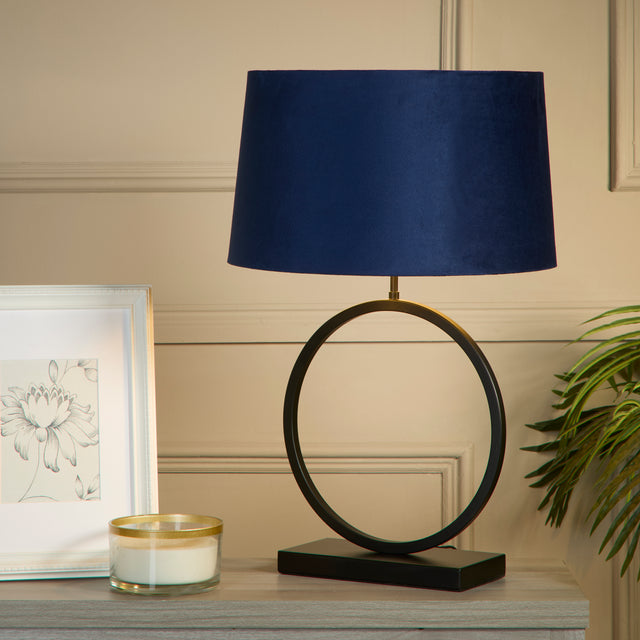 Elegant Table Lamp - Matt Black Metal With Navy Shade
