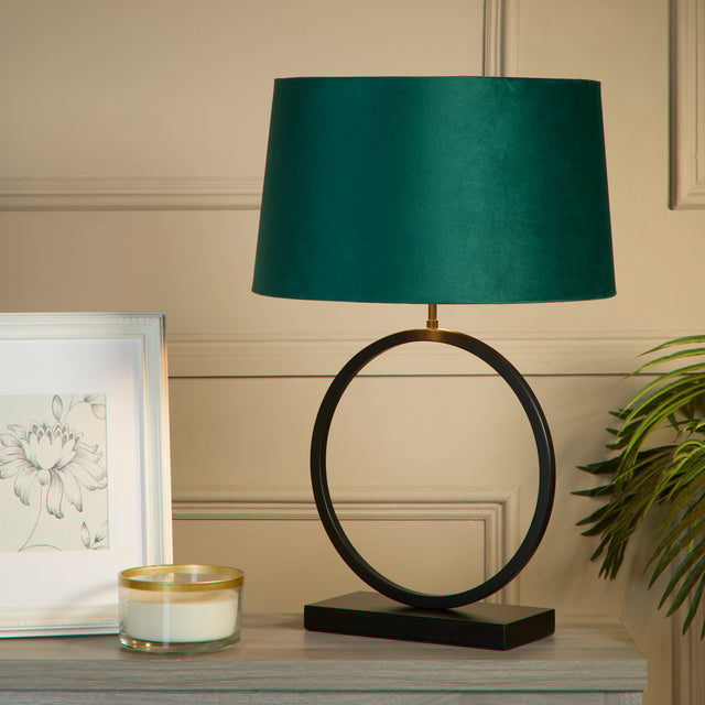 Elegant Table Lamp - Matt Black Metal With Emerald Shade