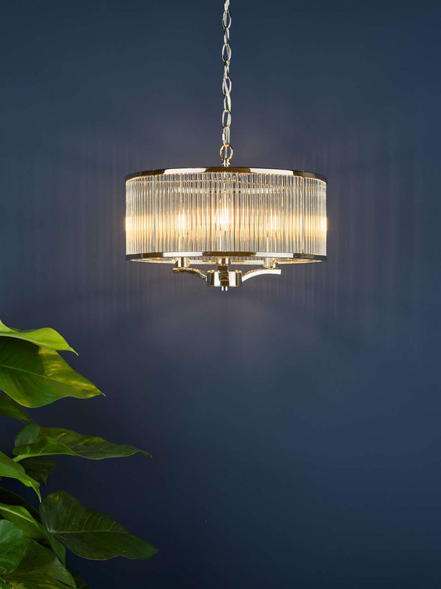 Evelyn 3 Light Pendant Polished Nickel and Glass
