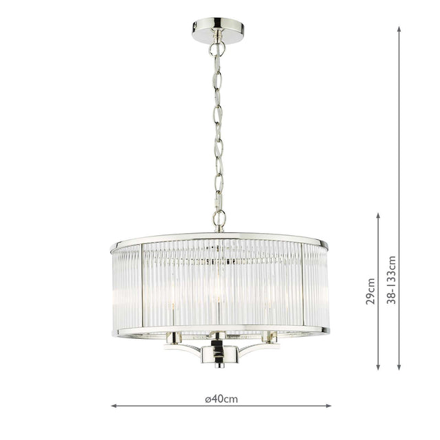 Evelyn 3 Light Pendant Polished Nickel and Glass