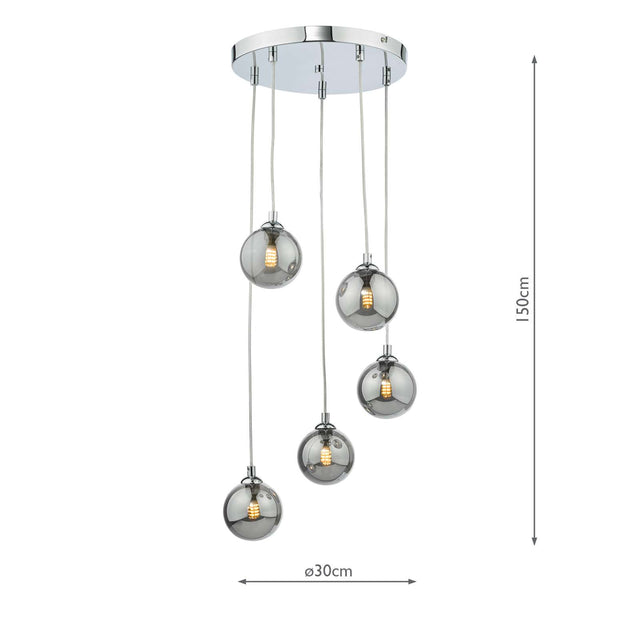 Federico 5 Light Cluster Pendant Polished Chrome Smoked Glass