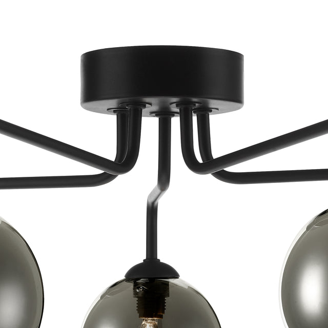 Feya 5 Light Semi Flush Matt Black Smoked Glass