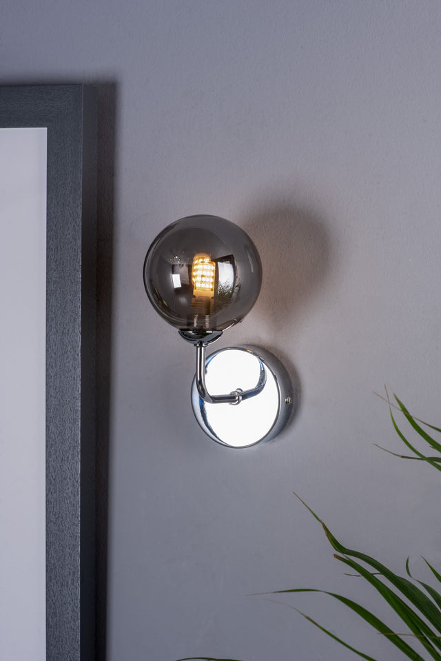 Feya Wall Light Polished Chrome Smoked Glass