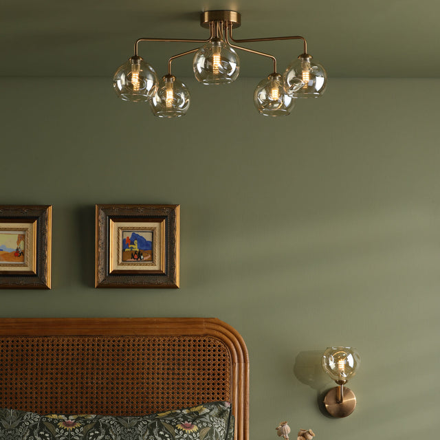 Feya Wall Light Antique Bronze & Champagne Dimpled Glass
