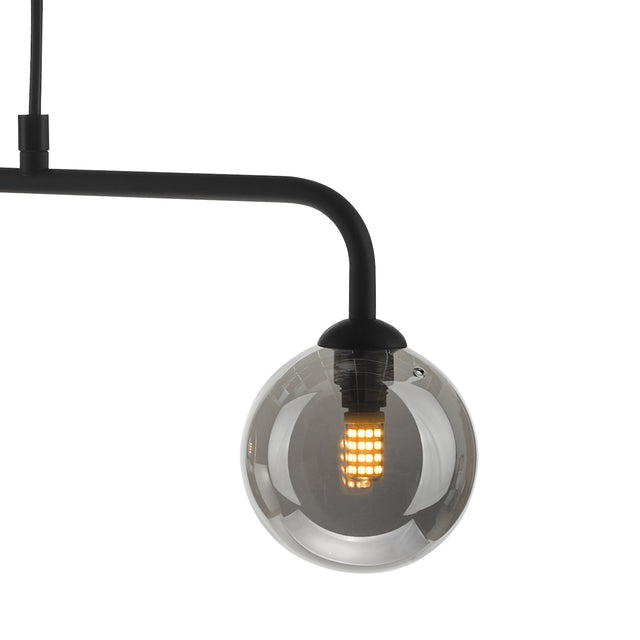 Feya 3 Light Bar Pendant Matt Black Smoked Glass
