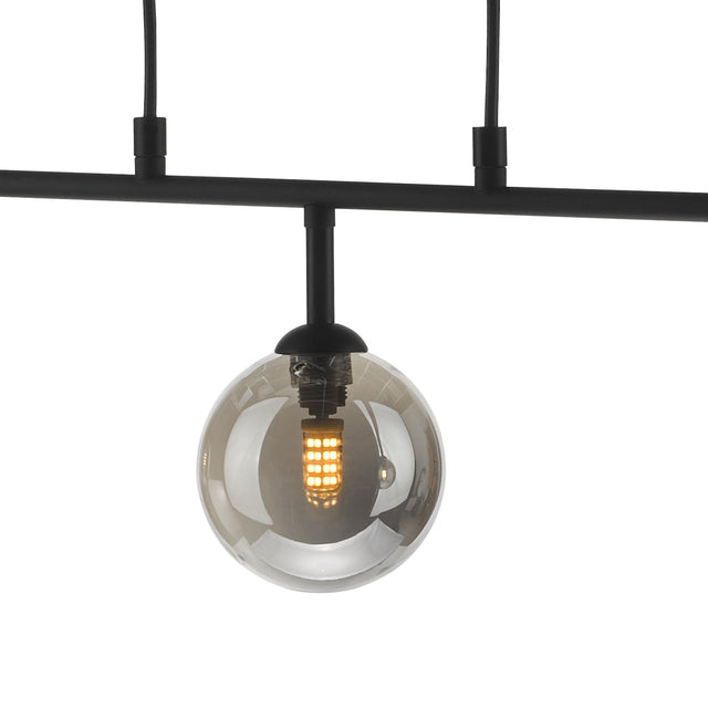 Feya 3 Light Bar Pendant Matt Black Smoked Glass