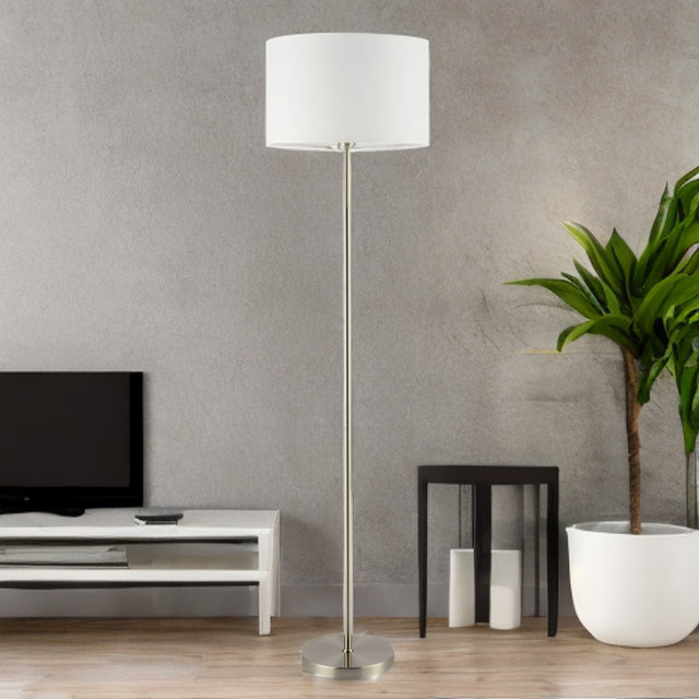 Satin Nickel W/ White Shade Ashley Floor Lamp