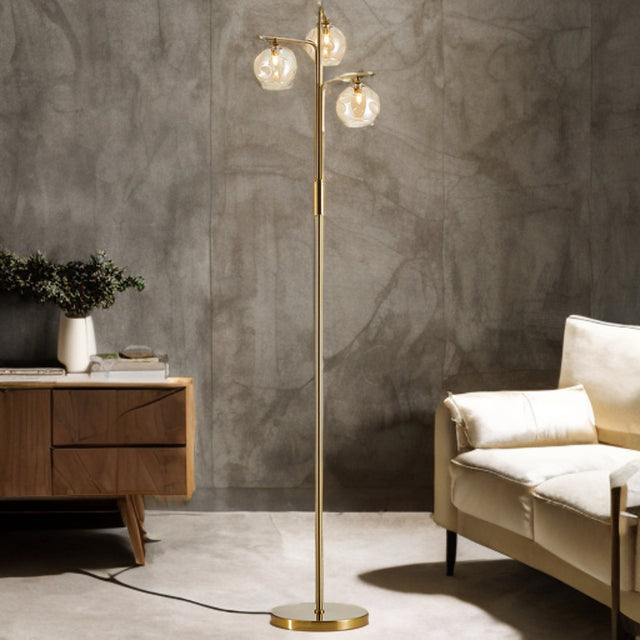 Noida 3L Matt Brass C/W Dimpled Amber Glass Floor Lamp