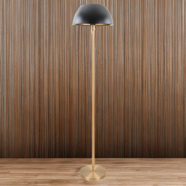 Bella Brass Floor Lamp C/W Black Dome Shade
