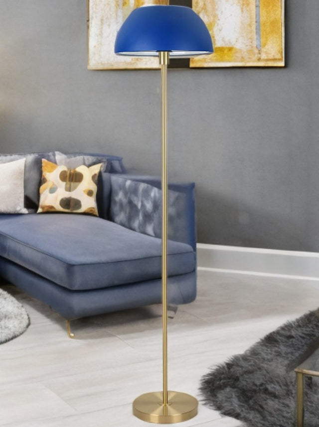 Bella Brass Floor Lamp C/W Blue Dome Shade