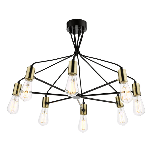 Gabriel 8 Light Pendant Satin Black Antique Gold