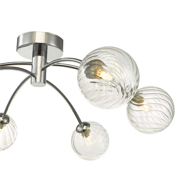 Izzy 6lt Semi Flush Polished Chrome Twisted Glass