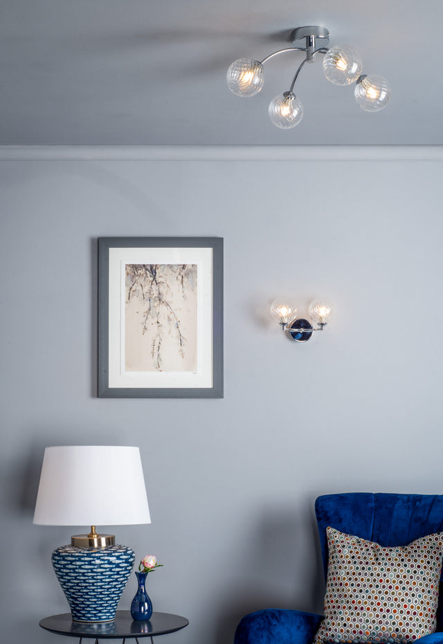 Izzy 2 Light Wall Light Polished Chrome Twisted Glass