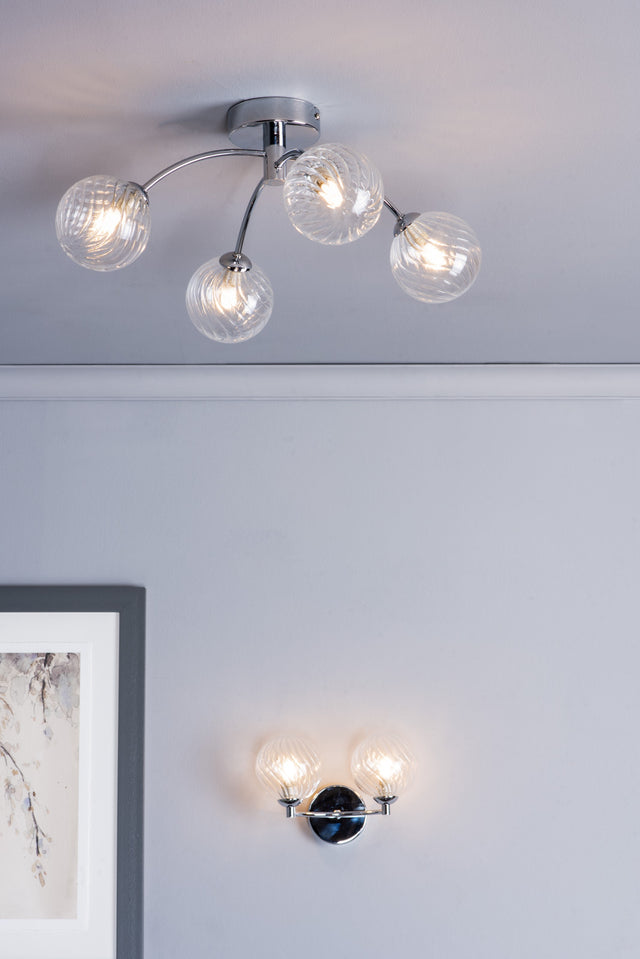 Izzy 2 Light Wall Light Polished Chrome Twisted Glass