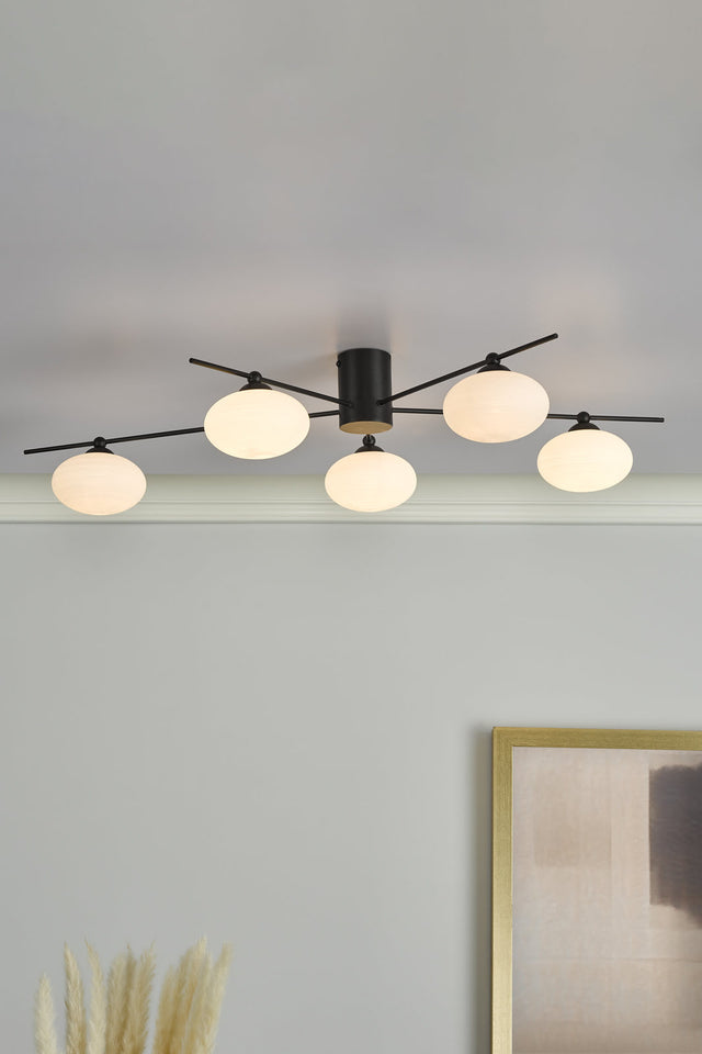 Jasper 5lt Semi Flush Matt Black Opal Glass