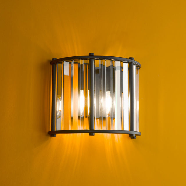 Kiran 2 Light Wall Light Satin Black and Crystal