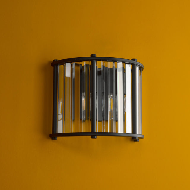 Kiran 2 Light Wall Light Satin Black and Crystal
