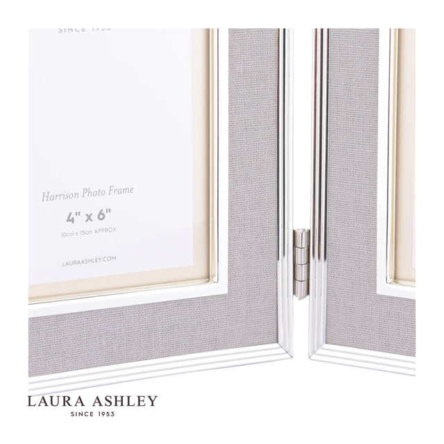 Laura Ashley Harrison Double Photo Frame Pale Charcoal Linen 4x6"