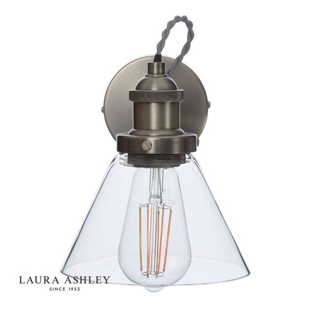 Laura Ashley Isaac Wall Light Satin Nickel Glass
