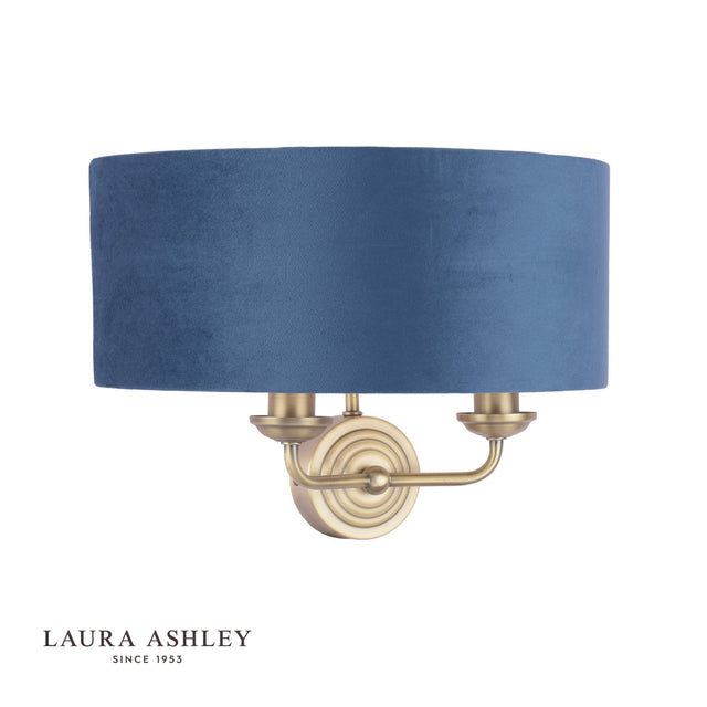 Sorrento 2 Light Wall Light Antique Brass & Blue Shade