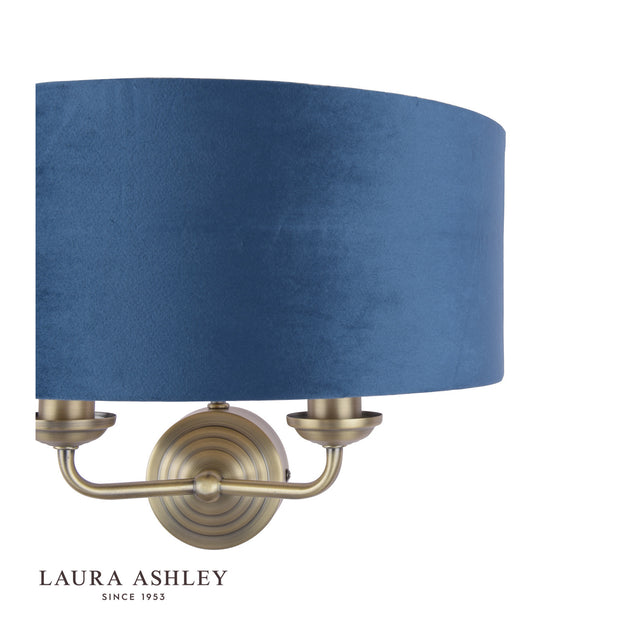Sorrento 2 Light Wall Light Antique Brass & Blue Shade