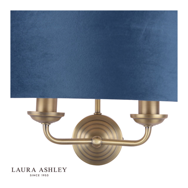 Sorrento 2 Light Wall Light Antique Brass & Blue Shade