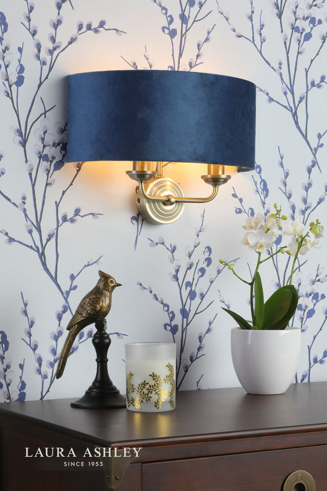 Sorrento 2 Light Wall Light Antique Brass & Blue Shade