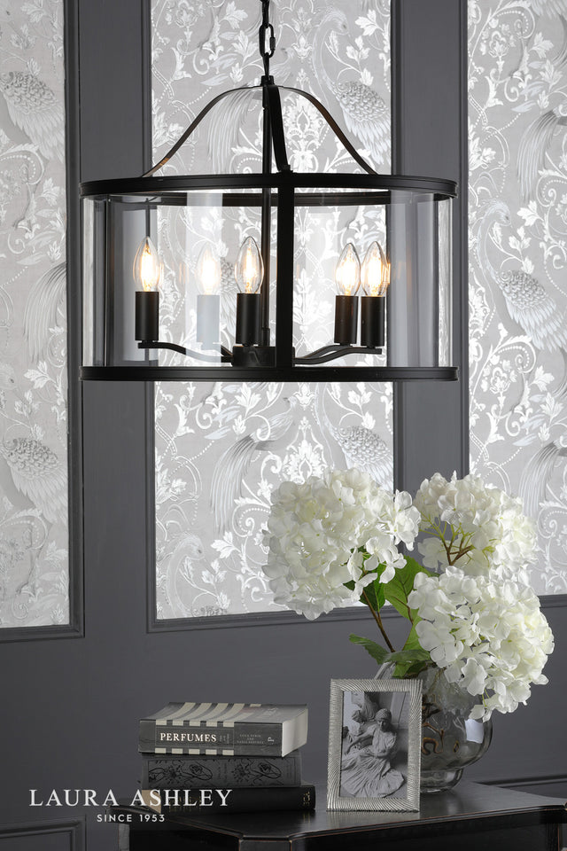 Laura Ashley Harrington 5 Light Pendant Matt Black and Glass