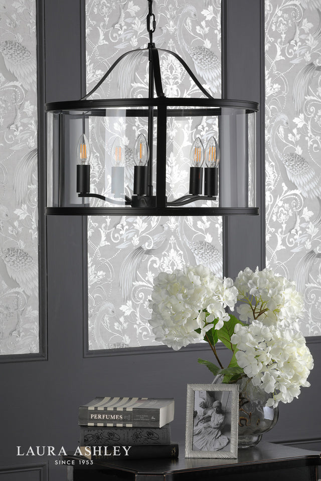 Laura Ashley Harrington 5 Light Pendant Matt Black and Glass