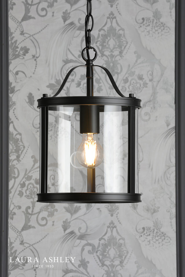 Laura Ashley Harrington Single Pendant Matt Black and Glass