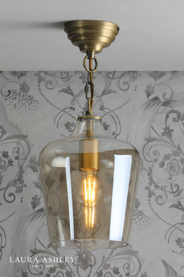Laura Ashley Ockley Single Pendant Antique Brass and Champagne Glass