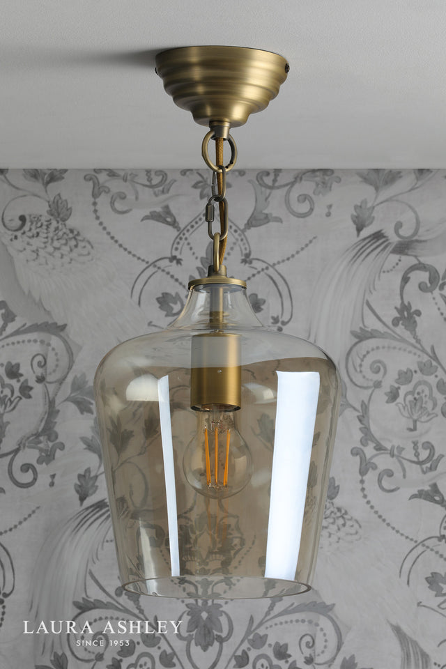 Laura Ashley Ockley Single Pendant Antique Brass and Champagne Glass