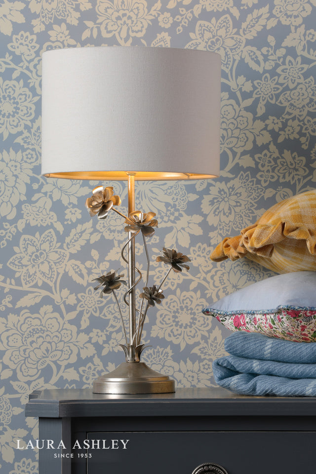 Laura Ashley Lyndale Table Lamp Distressed Silver Leaf and Cream With Shade