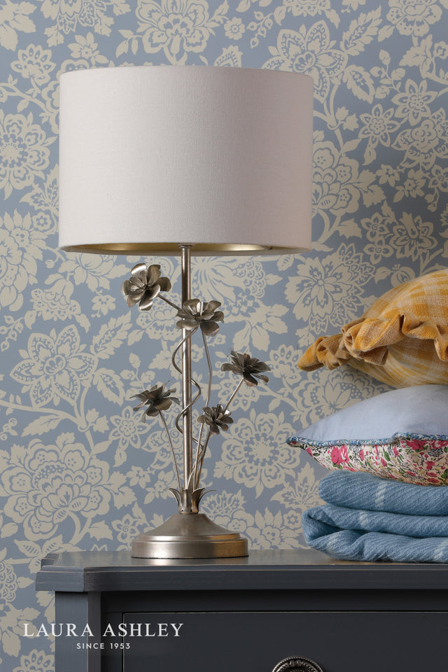 Laura Ashley Lyndale Table Lamp Distressed Silver Leaf and Cream With Shade