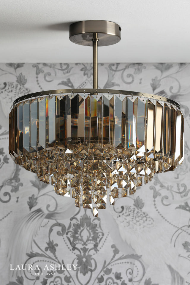 Laura Ashley Vienna 3 Light Semi-Flush Ceiling Light Champagne Crystal and Antique Brass