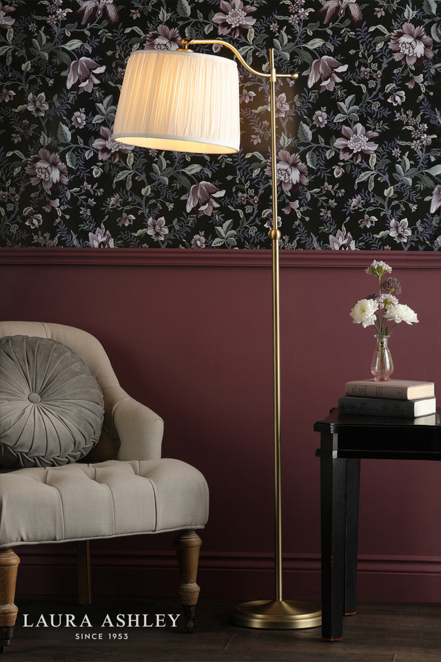 Laura Ashley Hemsley Floor Lamp Antique Brass and Ivory With Shade