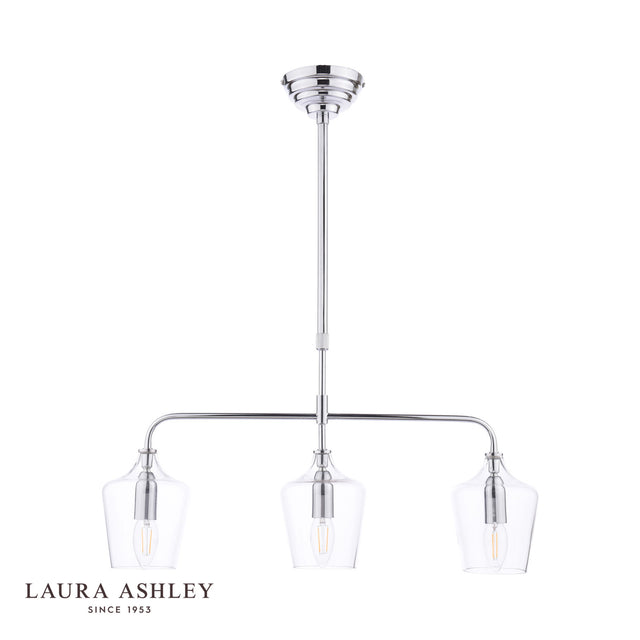 Laura Ashley Ockley 3 Light Bar Pendant Polished Chrome and Glass