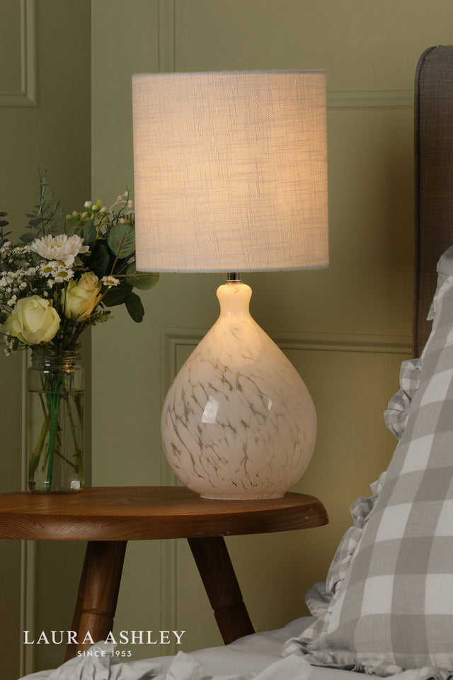 Laura Ashley Confetti Table Lamp White Art Glass and Silver With Shade