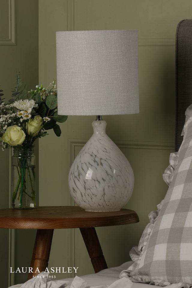 Laura Ashley Confetti Table Lamp White Art Glass and Silver With Shade