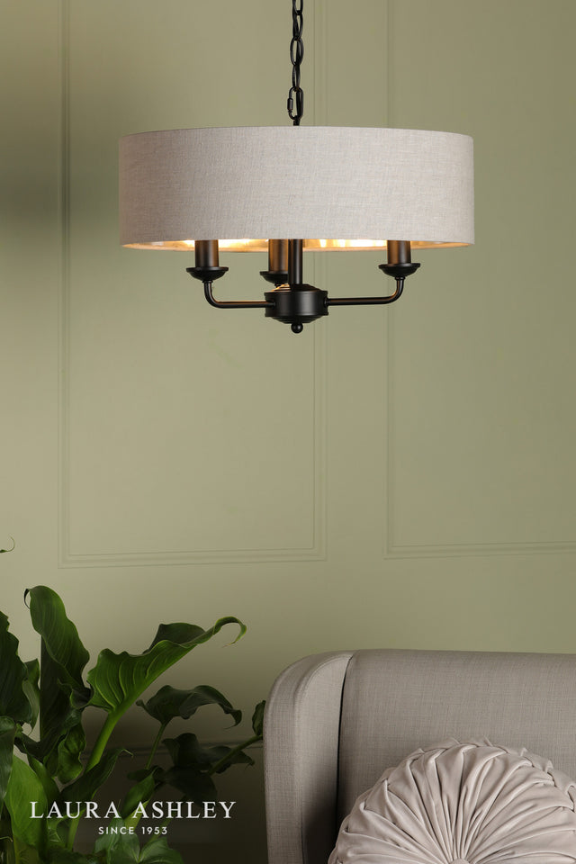 Laura Ashley Sorrento 3 Light Shadelier Matt Black and Natural With Shade