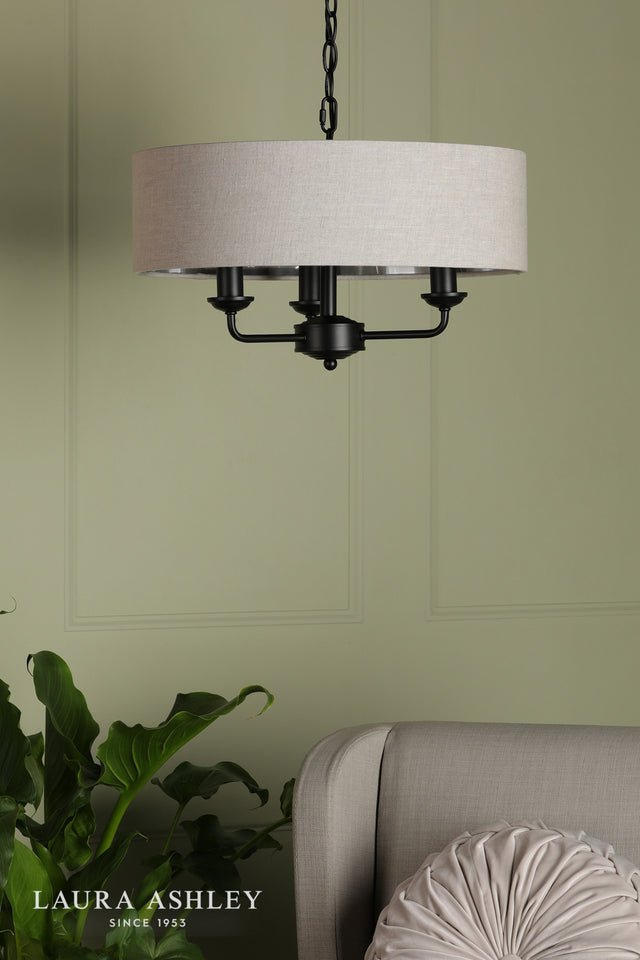 Laura Ashley Sorrento 3 Light Shadelier Matt Black and Natural With Shade