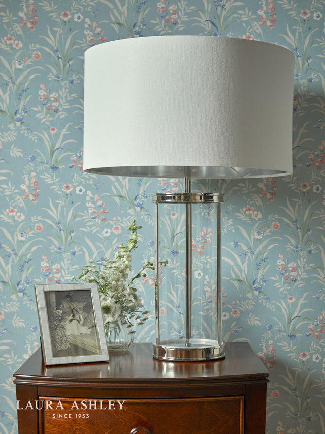 Laura Ashley Harrington Large Table Lamp Polished Nickel and Glass With Shade