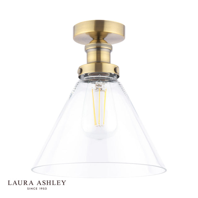 Laura Ashley Isaac Semi-Flush Antique Brass and Glass