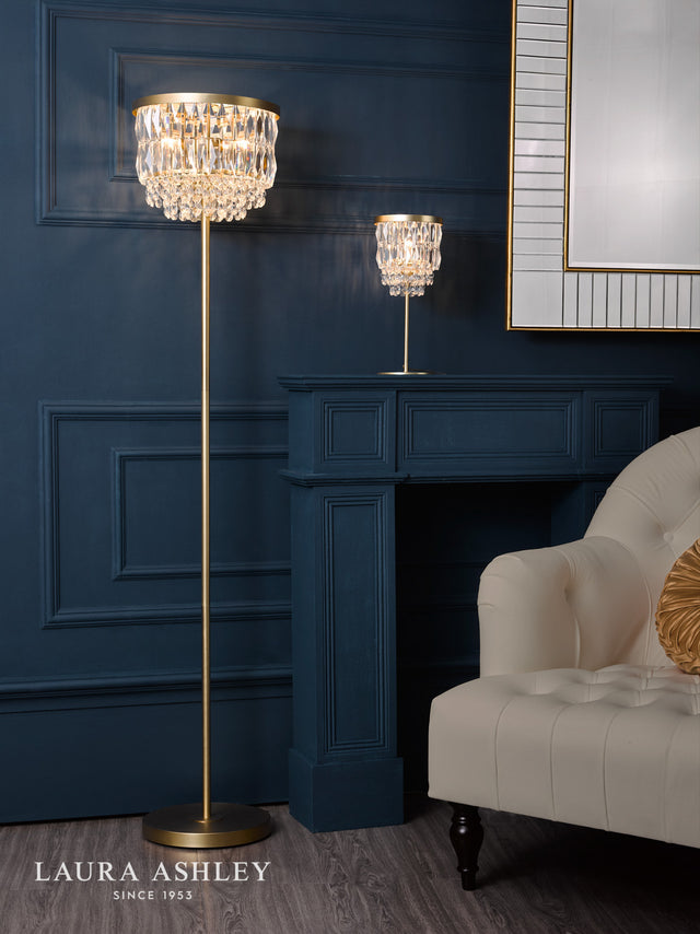 Laura Ashley Rhosill 3 Light Floor Lamp Crystal and Matt Antique Brass