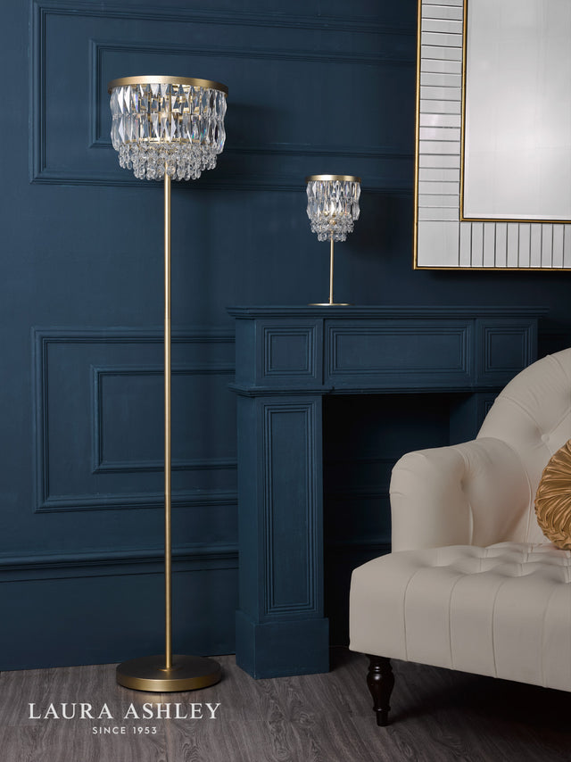 Laura Ashley Rhosill 3 Light Floor Lamp Crystal and Matt Antique Brass