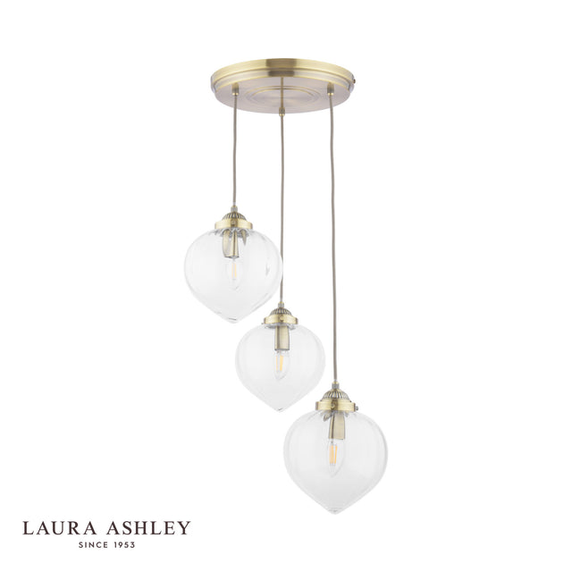 Laura Ashley Whitham 3 Light Cluster Pendant Antique Brass and Glass