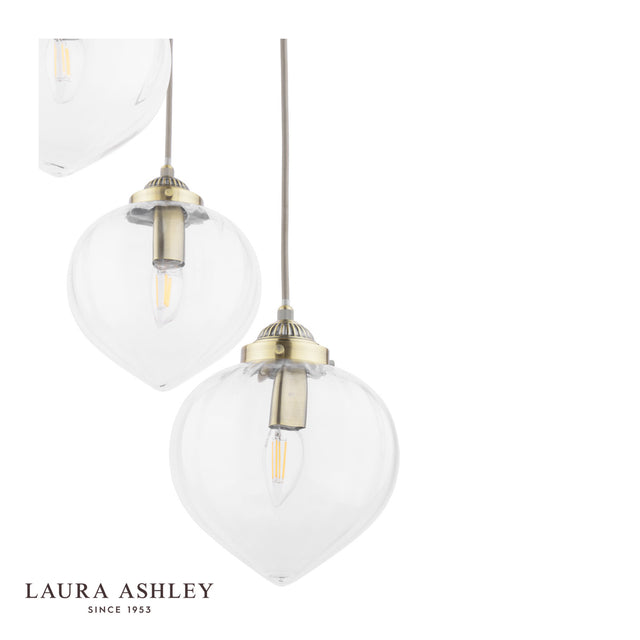 Laura Ashley Whitham 3 Light Cluster Pendant Antique Brass and Glass
